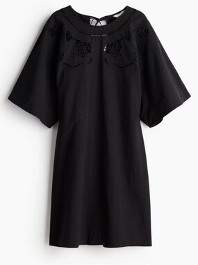 H&M Linen Blend Dress With Eyelet Embroidery Black NWT Size Large